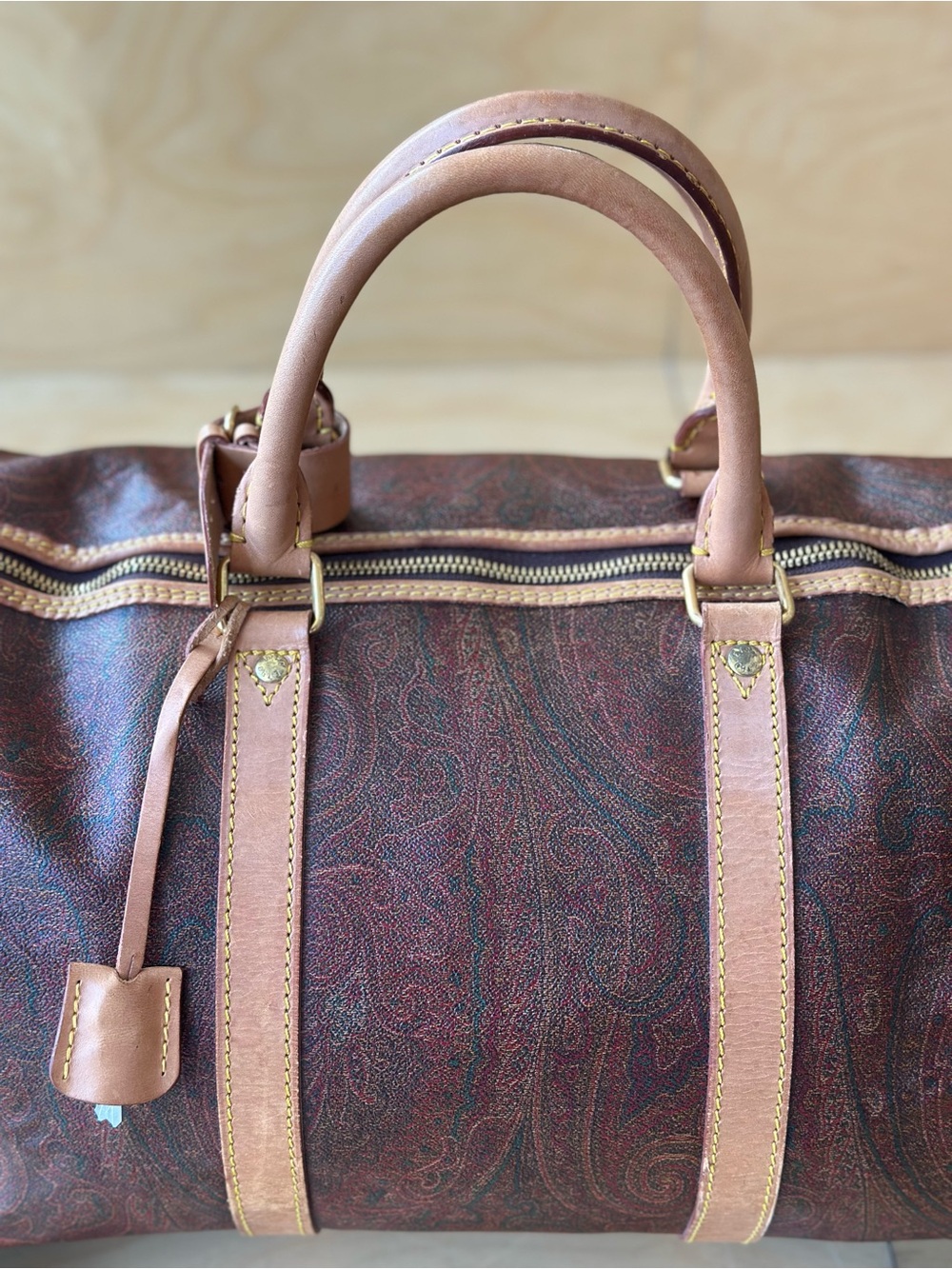 Etro Brown Paisley Travel Duffel with Tan Leather Trim 20" - Etro Weekender Bag! - Picture 3 of 15